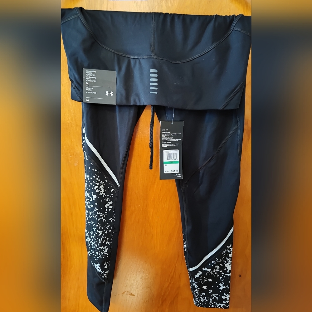 Under Armour Women's Heatgear Compression Tights Black & White Size L NWT